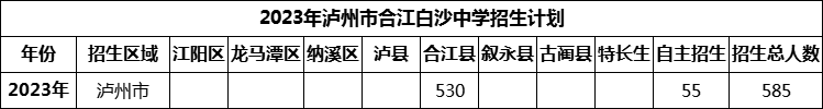 2024年瀘州市合江白沙中學招生計劃是多少？