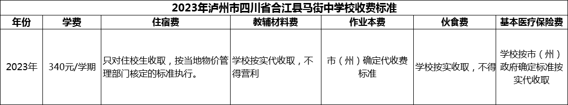 2024年瀘州市四川省合江縣馬街中學(xué)校學(xué)費(fèi)多少錢？