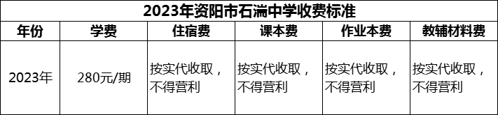 2024年資陽市石湍中學學費多少錢？