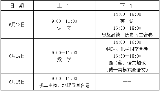 2020年涼山州中考時(shí)間是多久，會(huì)改變嗎？